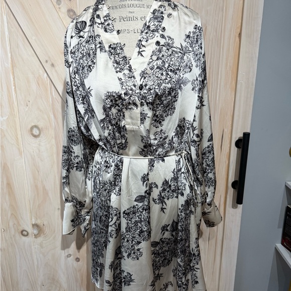 H&M Dresses & Skirts - H&M Cream and Black Floral Long Sleeve Dress